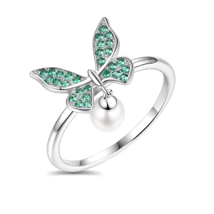 Eleganter Schmetterlingsring mit Süßwasserperle in Sterling Silber