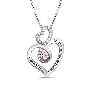 Aesthetic Custom Infinity Heart Birthstone Necklace Sterling Silver