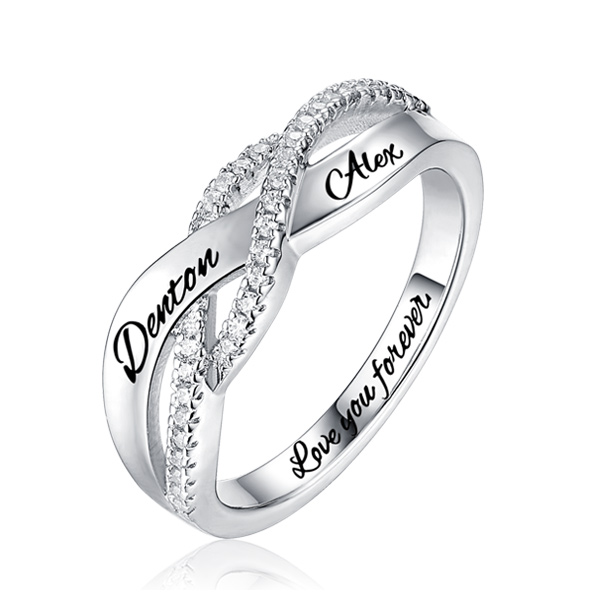 Eingraviert Name Diamant Ring In Sterling Silber