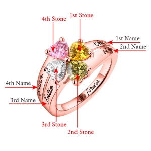 Engraved Mother's Love and Luck Birthstones Ring In Rose Gold