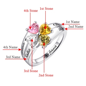 Engraved Family of Love Birthstones Sterling Silver Ring