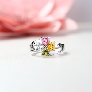 Engraved Family of Love Birthstones Sterling Silver Ring