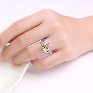 Crafted Mother's Love and Luck Birthstones Ring in Sterling Silver