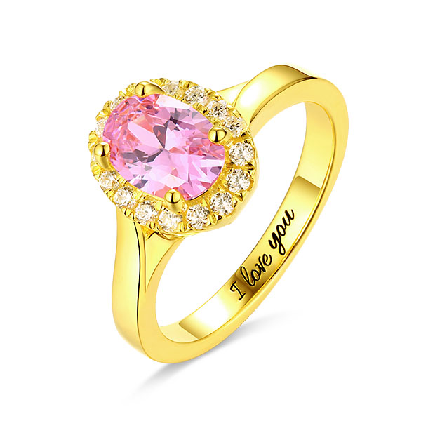2018 Christmas Day Gift Engraved Stunning Oval Shaped Stone Halo Ring In Gold