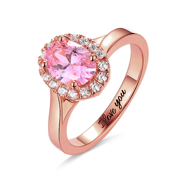 2018 Christmas Day Gift Engraved Stunning Oval Shaped Stone Halo Ring In Rose Gold