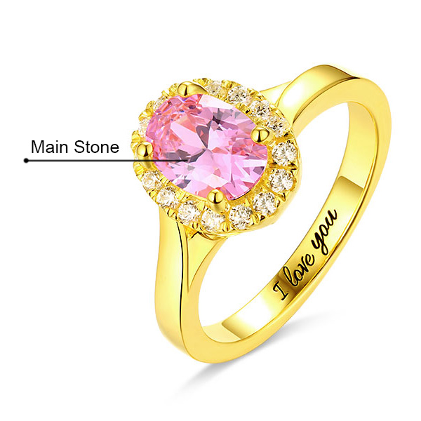 2018 Christmas Day Gift Engraved Stunning Oval Shaped Stone Halo Ring In Gold