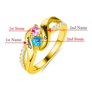 Personalisierter Versprechen-Ring für Liebe mit doppelten Geburtssteinen in Gold