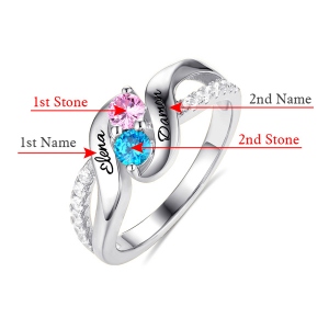 Customized in Love Double Birthstones Silver Promise Ring