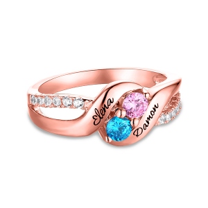 Personalized for Love Double Birthstones Promise Ring In Rose Gold