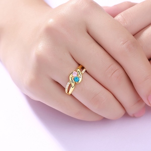 Personalized for Love Double Birthstones Promise Ring In Gold