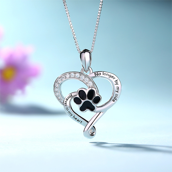 Customized Pet Paw Print Love Heart Necklace