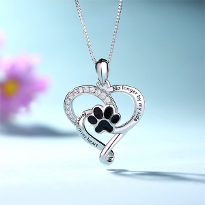 Customized Pet Paw Print Necklace Love Heart Shaped
