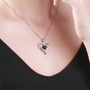Customized Pet Paw Print Love Heart Necklace
