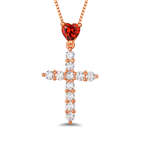 2018 Christmas Day Gift Personalized Heart Birthstone Cross Necklace In Rose Gold