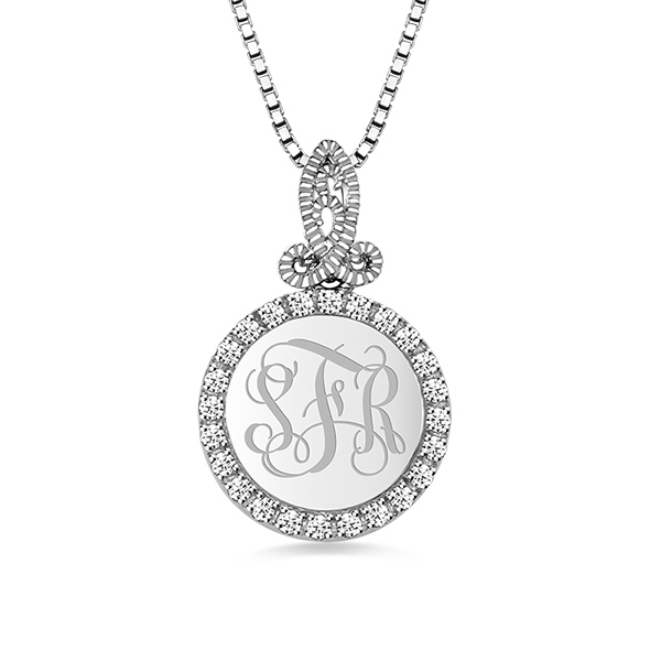 Personalized Round CZ Monogram Sterling Silver Necklace