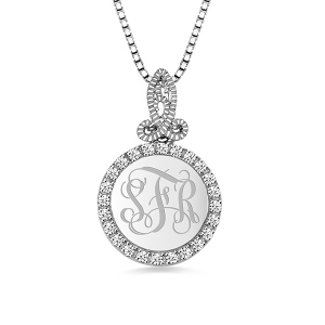 Taintless Personalized Round CZ Monogram Sterling Silver Necklace
