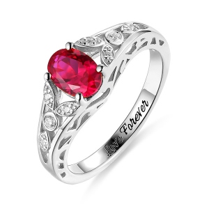 Personalized Oval Birthstone Vine Ring For Woman In Silver