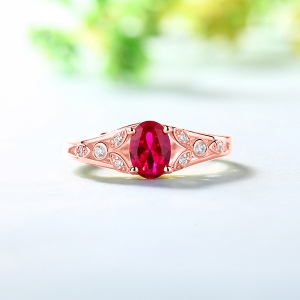 Personalized Oval Birthstone Vine Ring For Woman In Rose Gold
