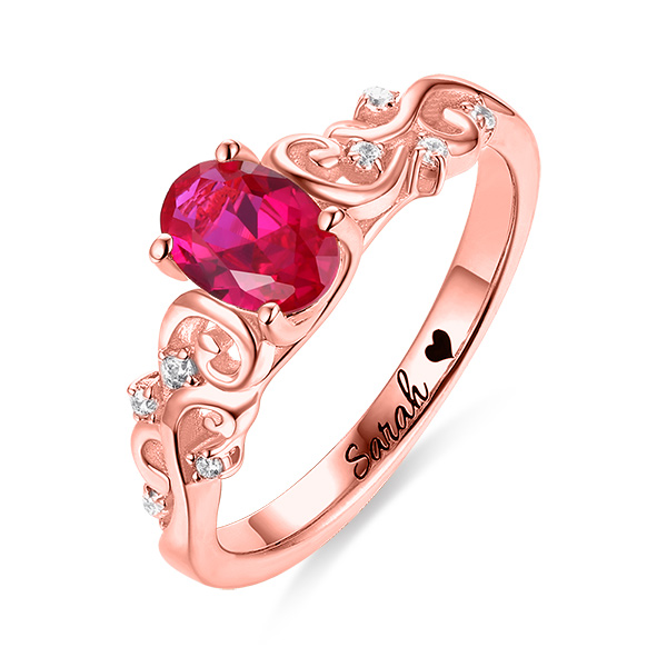 Personalized Oval Birthstone Vine Ring In Rose Gold
