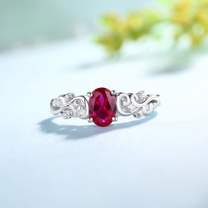 Personalized Oval Birthstone Vine Ring Sterling Silver