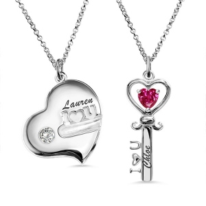 Key to My Heart Birthstone Necklace For Mother And Daughter In Platinum Plated