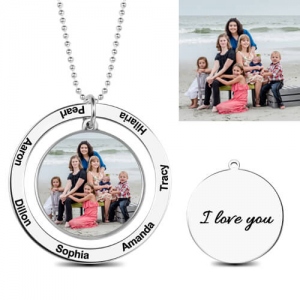 Personalized Engraved Circle Photo Necklace Sterling Silver