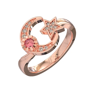 Custom Engraved Moon And star Birthstone Ring In Rose Gold