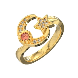 Personalisierter gravierter Mond und Stern Ring mit Geburtstagsstein in Gold