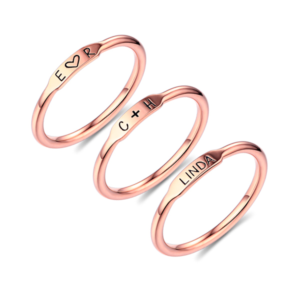 Anéis com barra que podem ser combinados e personalizados em prata de lei em ouro rosa