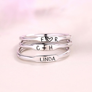 Personalized Initial and Name Stackable Bar Rings In Silver Upload