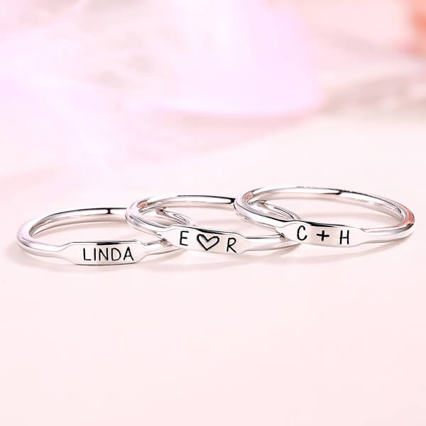 Personalized Initial and Name Stackable Bar Rings In Silver Upload