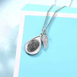 Teardrop Fingerprint Necklace With Angel Wing