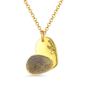 Personalized Fingerprint Heart Necklace With Name In Gold