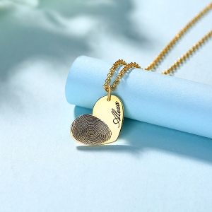 Personalized Fingerprint Heart Necklace With Name In Gold