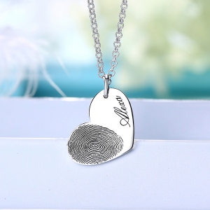 Bewitching Personalized Fingerprint Heart Necklace With Name