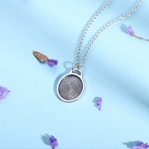 Personalized Fingerprint Ellipse Necklace Sterling Silver