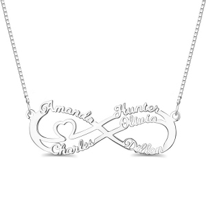 Charismatic Silver Infinity Necklace With 5 Names