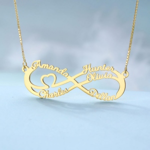 Infinity Necklace With 5 Names In Gold