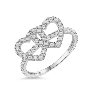 18k/14k/10k Cubic Zircon Solid White Gold Double Heart Ring