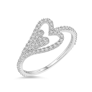 18k/14k/10k Solid White Gold Heart In Heart Ring