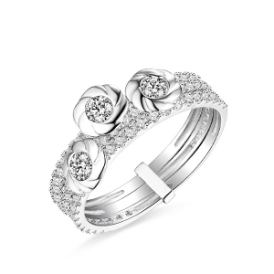 18k/14k/10k Flower Cubic Zirconia Solid White Gold Ring