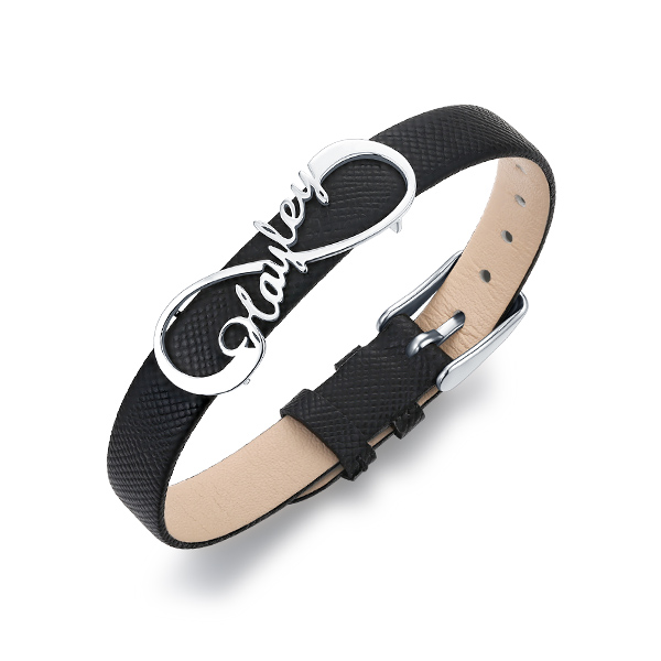 Personalized Stylish Name Infinity Leather Bracelet