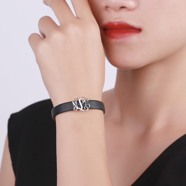 Personalized Monogram Initial Leather Belt Bracelet