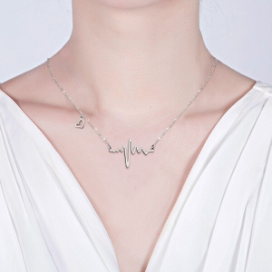 16k +2k Heart Beat Necklace in Sterling Silver 