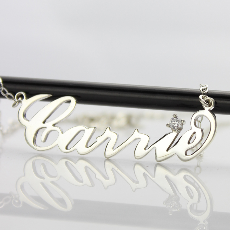 Birthstone:Font:This Carrie Name Necklace in silver with a birthstone will ...