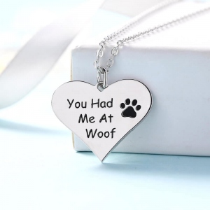 You Had Me at Woof Paw Print Heart Necklace