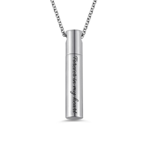 Custom Engraved Cylindrical Urn Necklace For Ashes