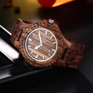 Men's Zebrawood Calendar Quartz Wrist Watch