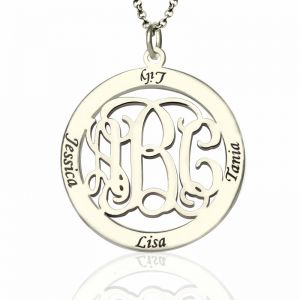 Elegant Sterling Silver Monogram Necklace Stamped 4 Names