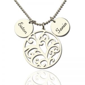 Family Tree Necklace with Custom Name Charm Silver